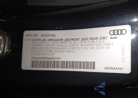 2013 Audi A5 2.0T Premium z USA, uszkodzony, nr VIN WAULFAFRXDA052191